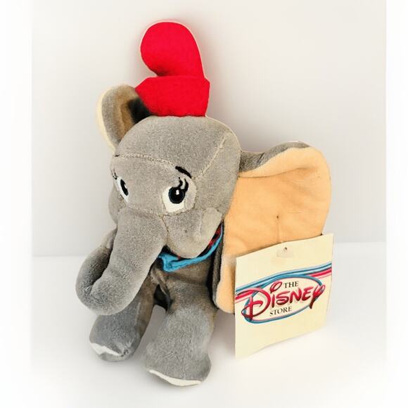 Vintage Disney Store Dumbo Plush Elephant Red Hat Gray Stuffed Animal 10” NWT - Picture 1 of 7
